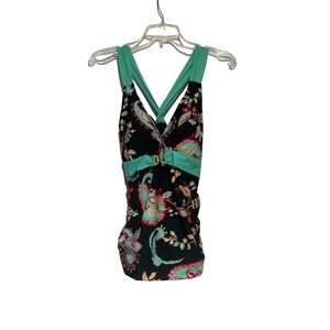 Alex Marie Swimsuit Top Black Colorful Floral Paisley Pattern Size 15 pit to pit